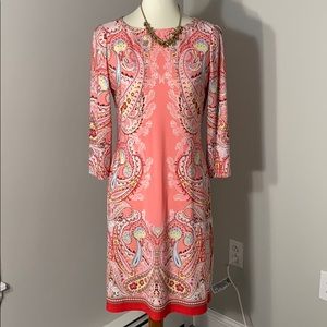 London Times shift dress coral paisley